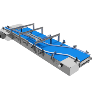 First Side View of Single Lane Combining Mat/Table Top Conveyor